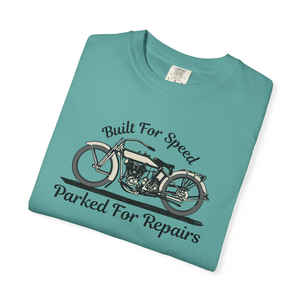 Non UK Sales Motorbike t-shirt  (Built for speed, Parked for repairs) B/W