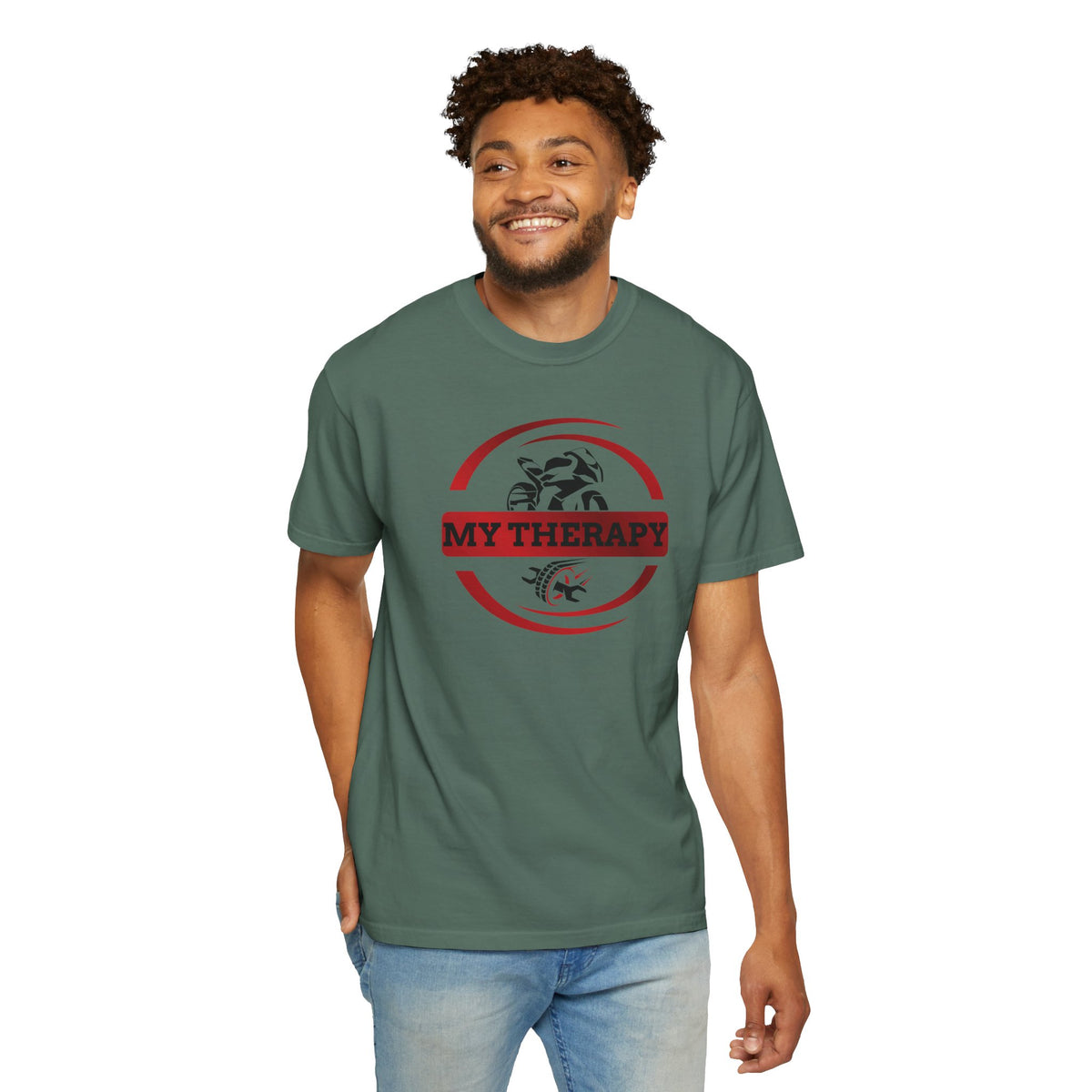 Non UK Sales Motorbike t-shirt  (My therapy) Swirl R/W