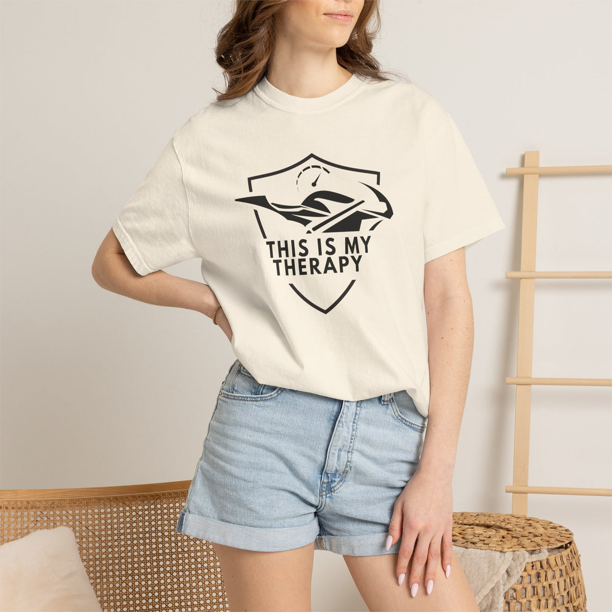 Non UK Sales Motorbike t-shirt  (This is my therapy)  B/W
