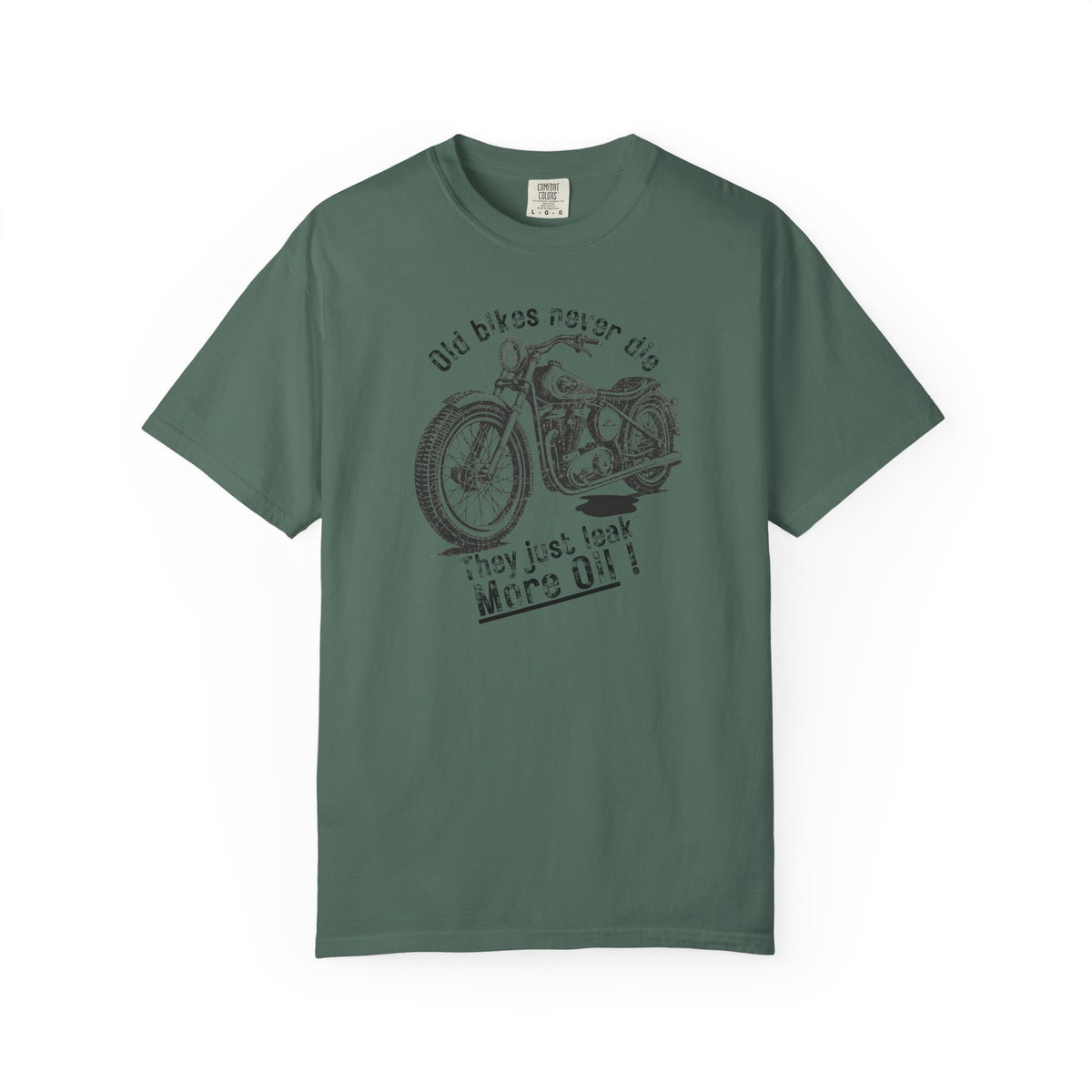 Non UK Sales Motorbike t-shirt (Old bikes never die, They just leak more oil)  B/W