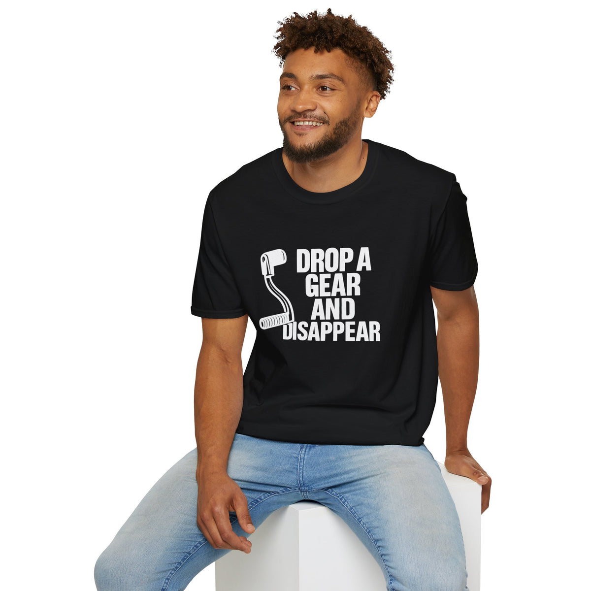 Motorbike T-shirt with 'Drop a gear and disappear'