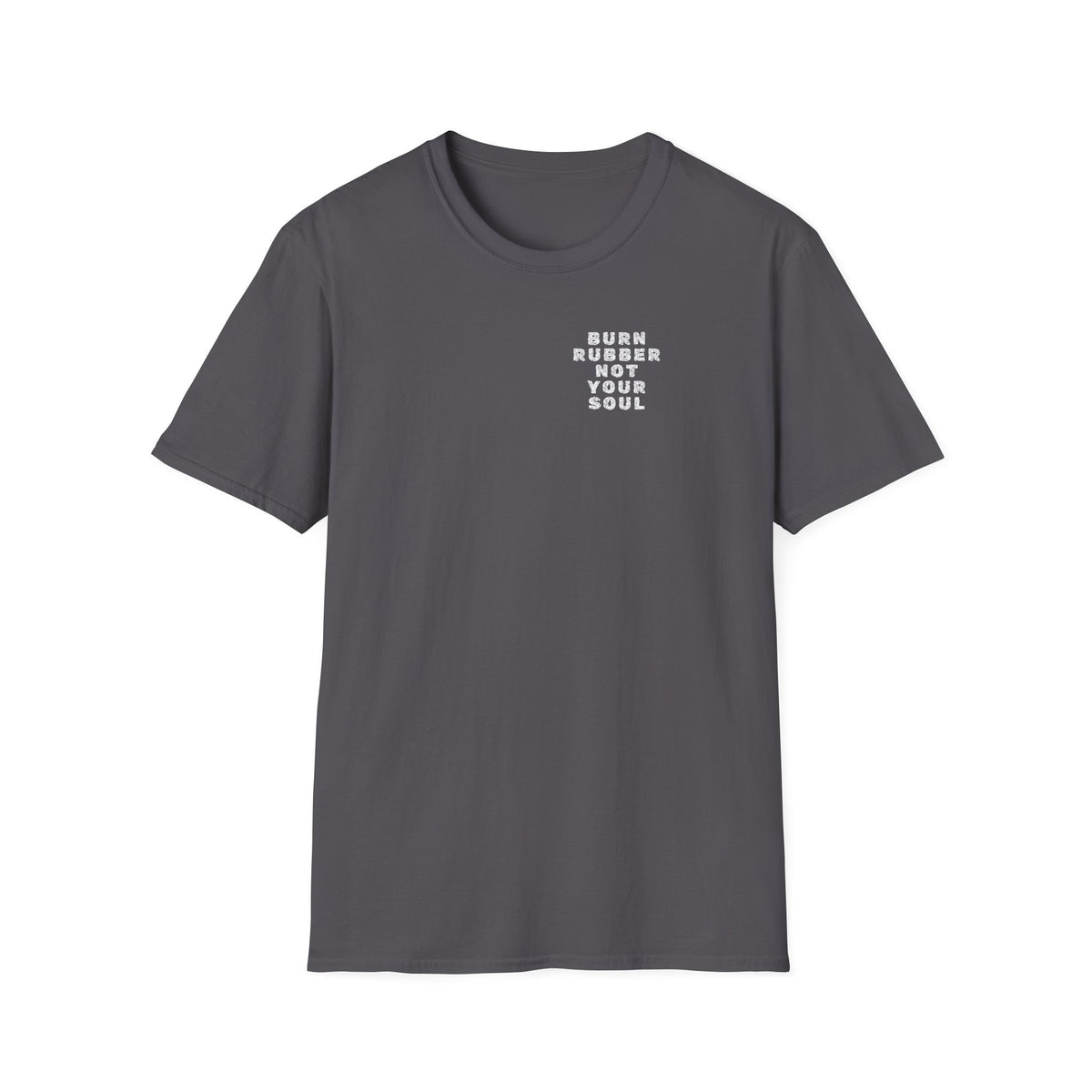 Motorbike T-shirt with 'Burn Rubber, Not your Soul' (5) Small Logo