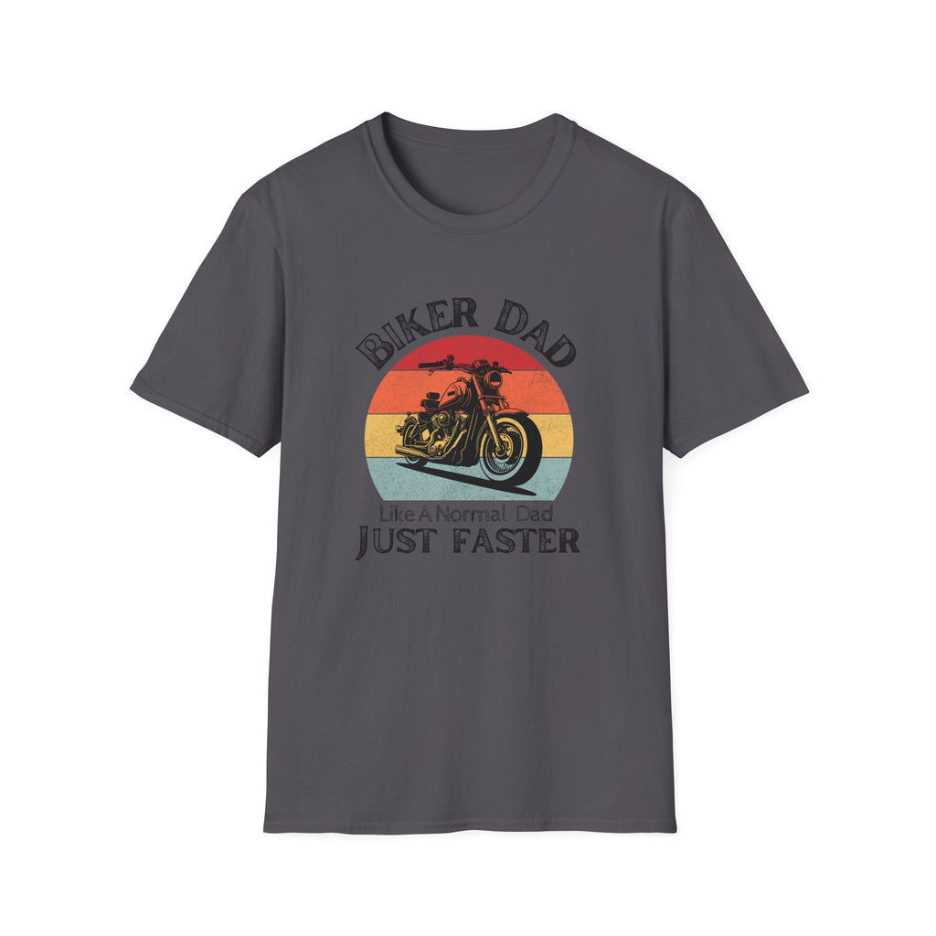 Motorbike T-shirt with 'Biker dad, Like a normal dad, Just faster'