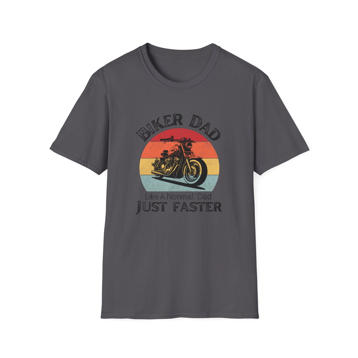 Motorbike T-shirt with 'Biker dad, Like a normal dad, Just faster'