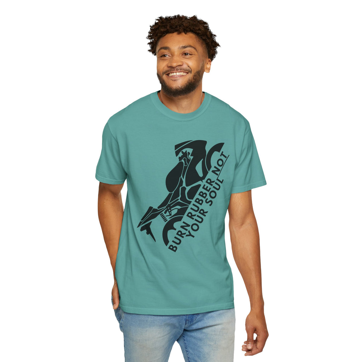 Non UK Sales Motorbike t-shirt  (Burn rubber, Not your soul) Bike B/W