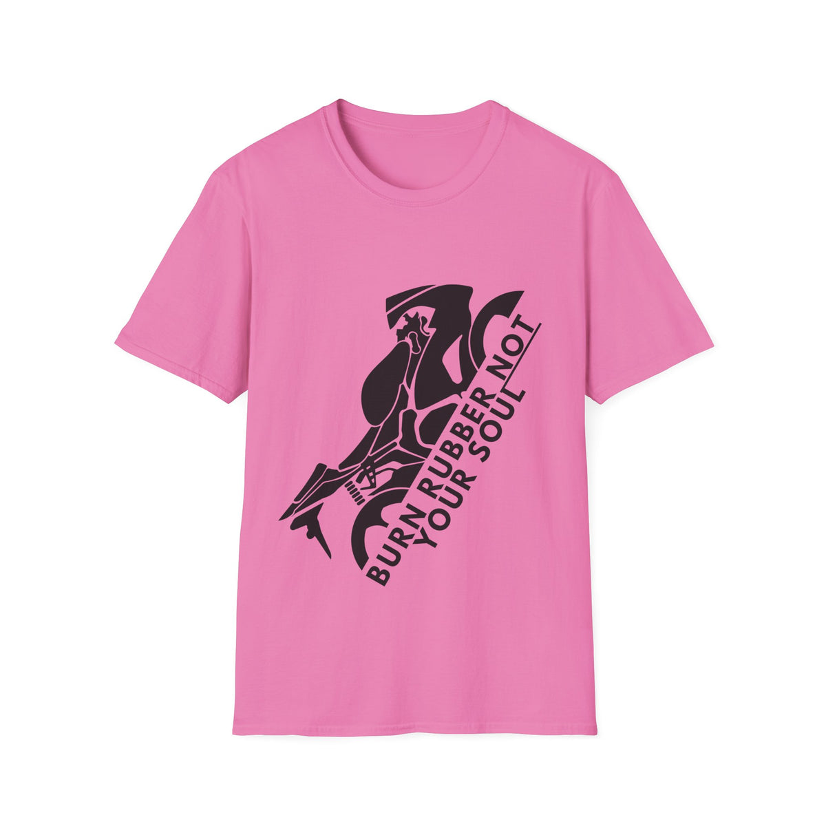 Motorbike T-shirt with 'Burn Rubber, Not your Soul' (1)