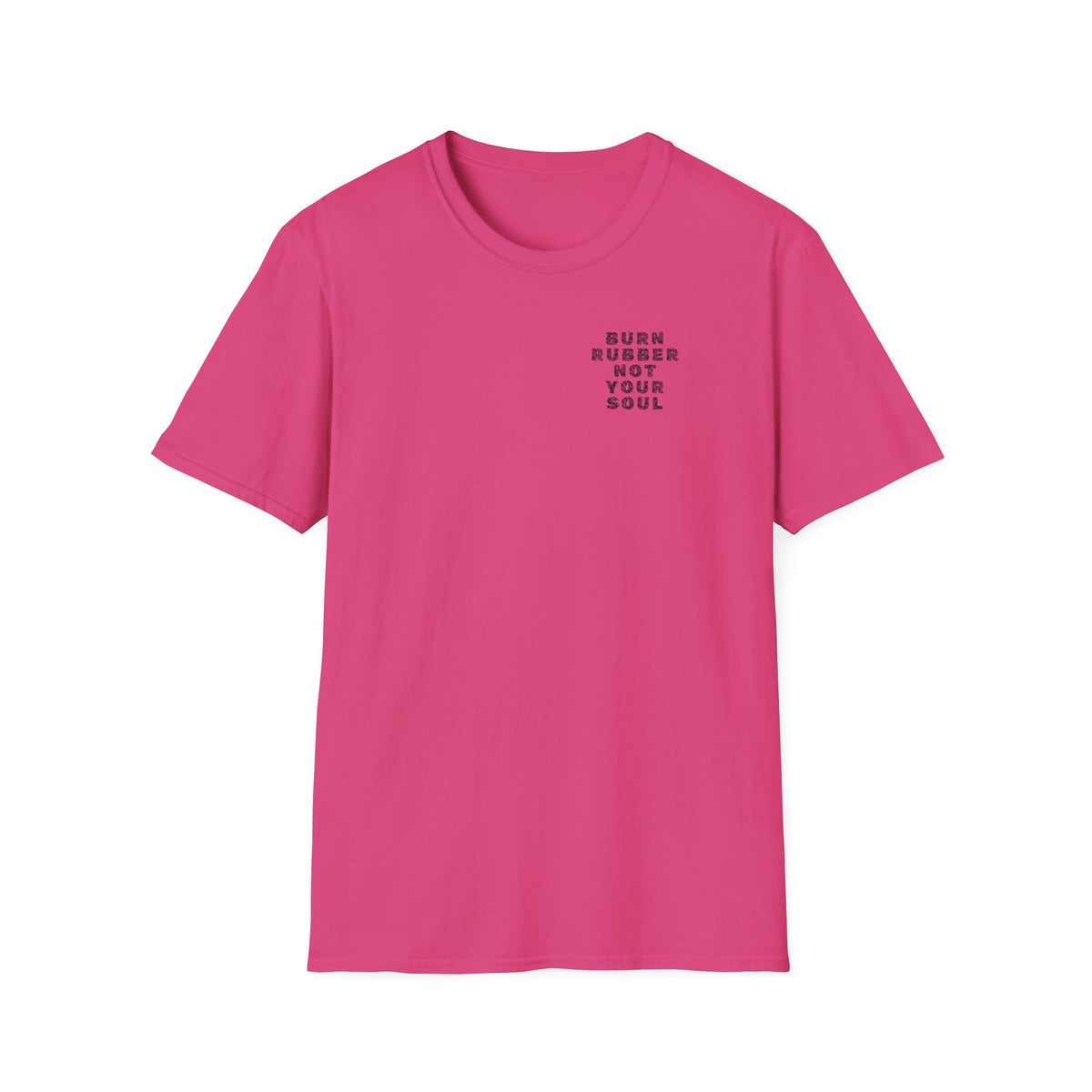 Motorbike T-shirt with 'Burn Rubber, Not your Soul' (2) Small Logo