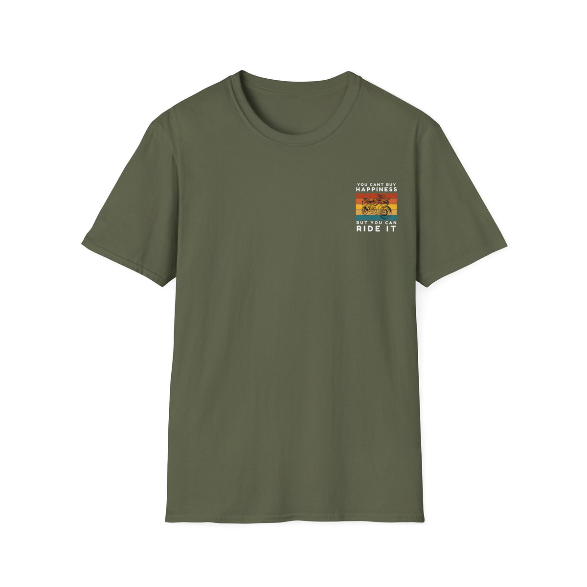 Motorbike T-shirt with You Cant Buy Happiness, But You Can Ride It' (2) (Small Logo)