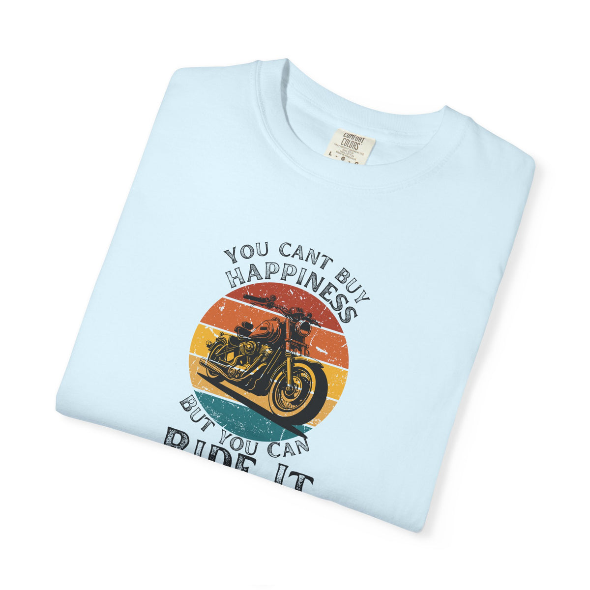 Non UK Sales Motorbike t-shirt  (You Cant Buy Happiness, But you can ride it )  B/W