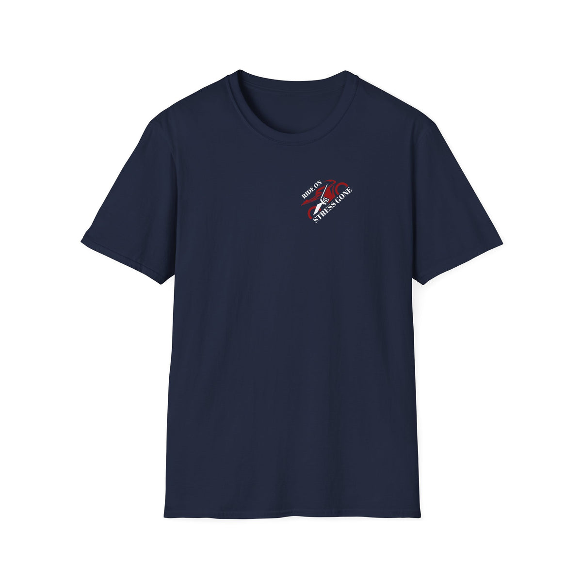 Motorbike T-shirt with 'Ride On, Stress Gone 2' Small Logo