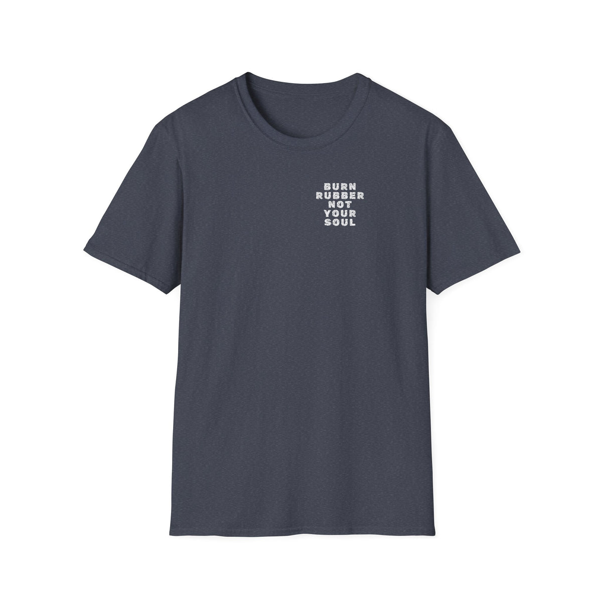 Motorbike T-shirt with 'Burn Rubber, Not your Soul' (5) Small Logo