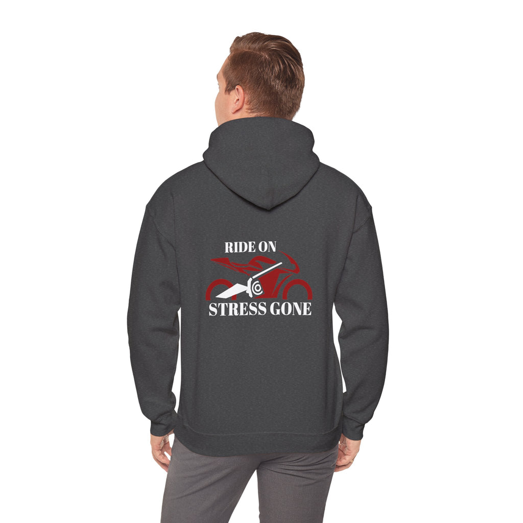 Non UK Sales Hooded Sweatshirt (Ride on, Stress gone) W/B