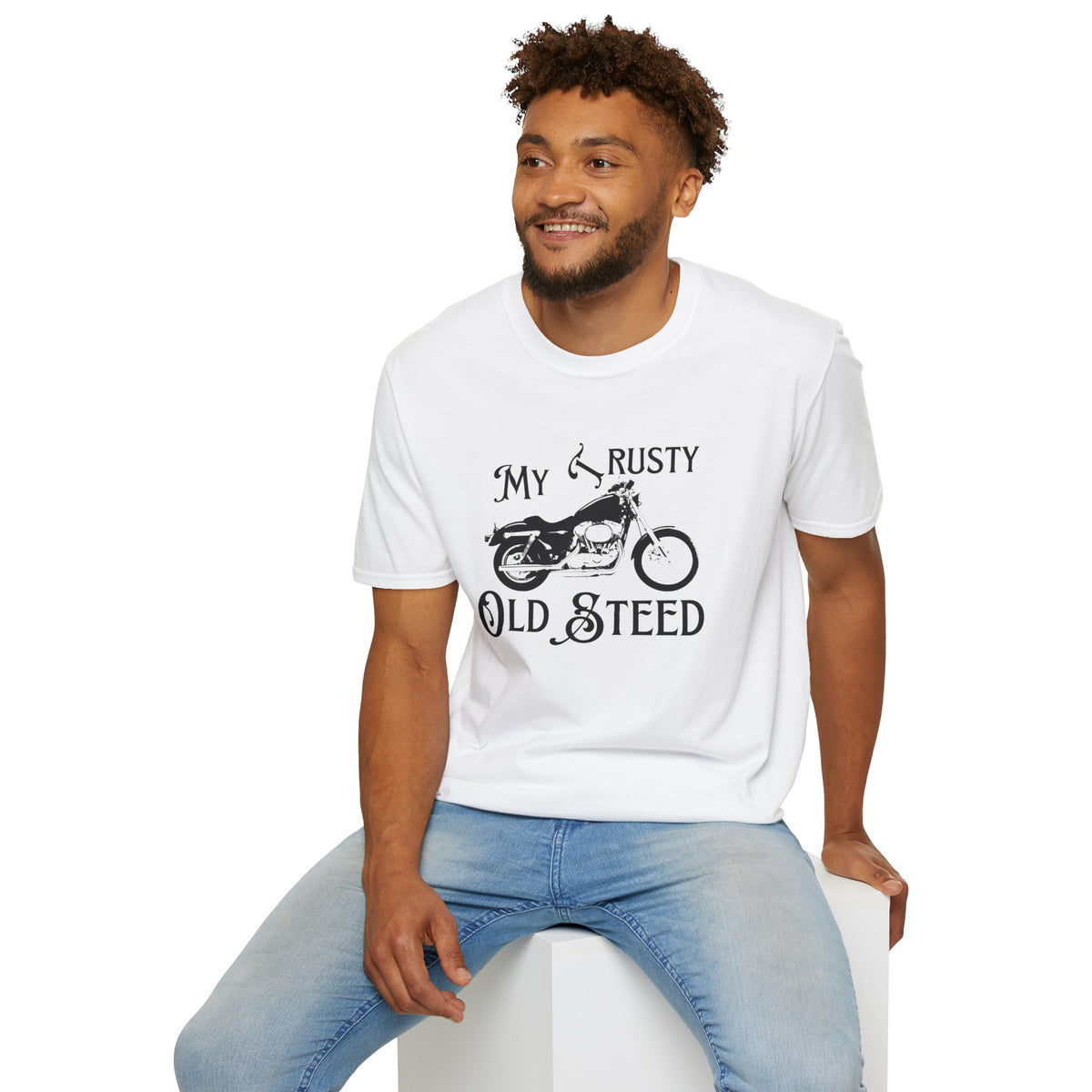 Motorbike T-shirt with 'My Trusty (Rusty) Old Steed'