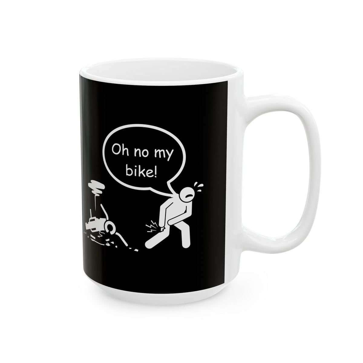 Non UK Sales 11oz And 15oz White Mug With (Oh no my bike!) B/W3