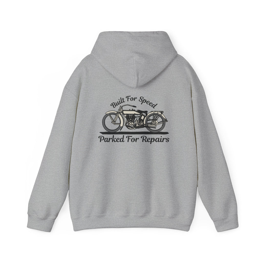 Non UK Sales Hooded Sweatshirt (Built for speed, Parked for repairs) B/W