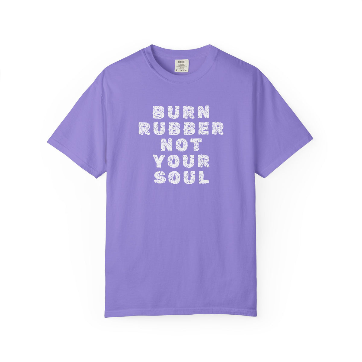 Non UK Sales Motorbike t-shirt  (Burn rubber, Not your soul) Words W/B