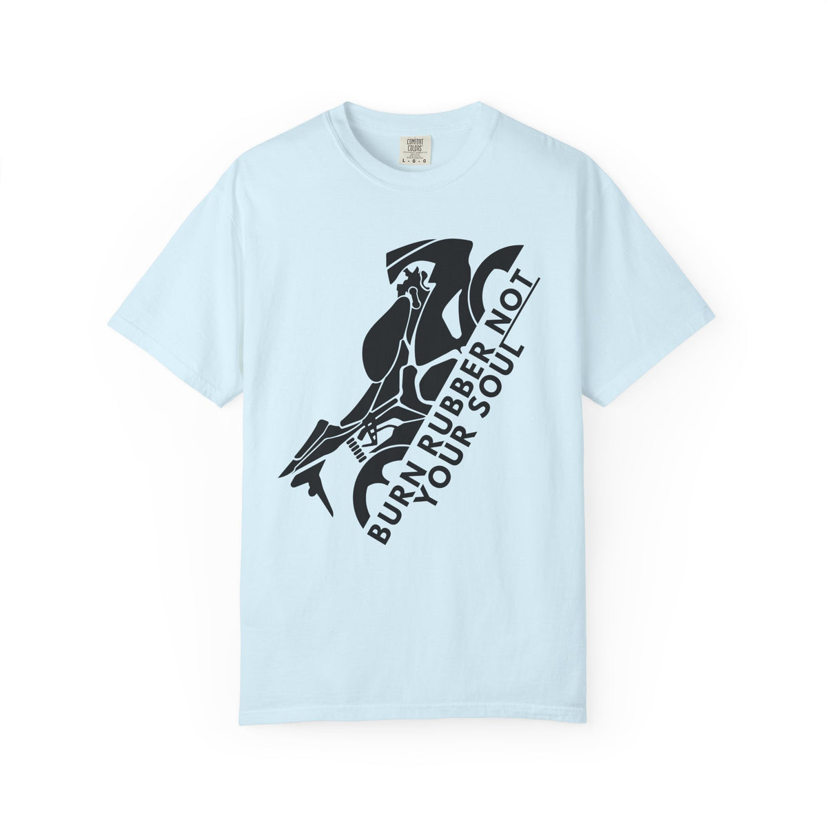 Non UK Sales Motorbike t-shirt  (Burn rubber, Not your soul) Bike B/W