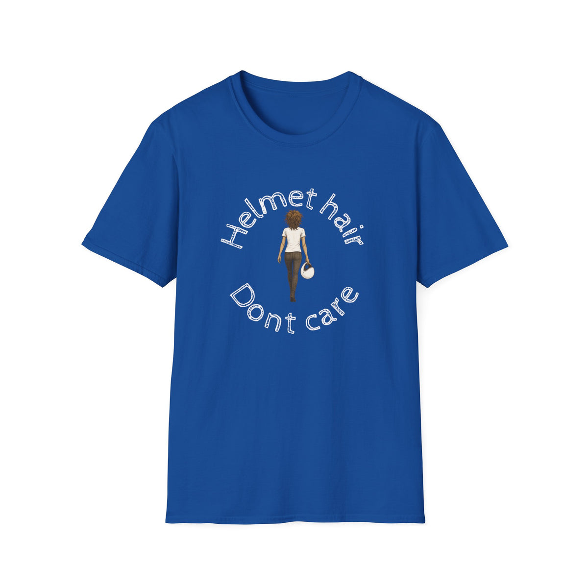 Motorbike T-shirt with 'Helmet hair, Dont care'