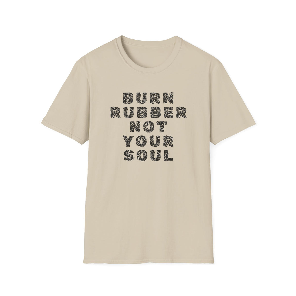Motorbike T-shirt with 'Burn Rubber, Not your Soul' (2)