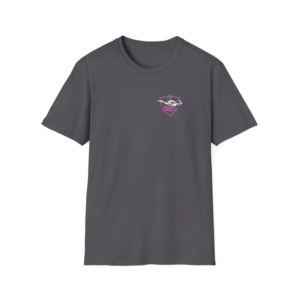 Motorbike T-shirt with 'Because Therapy is Expensive' (2) Small Logo