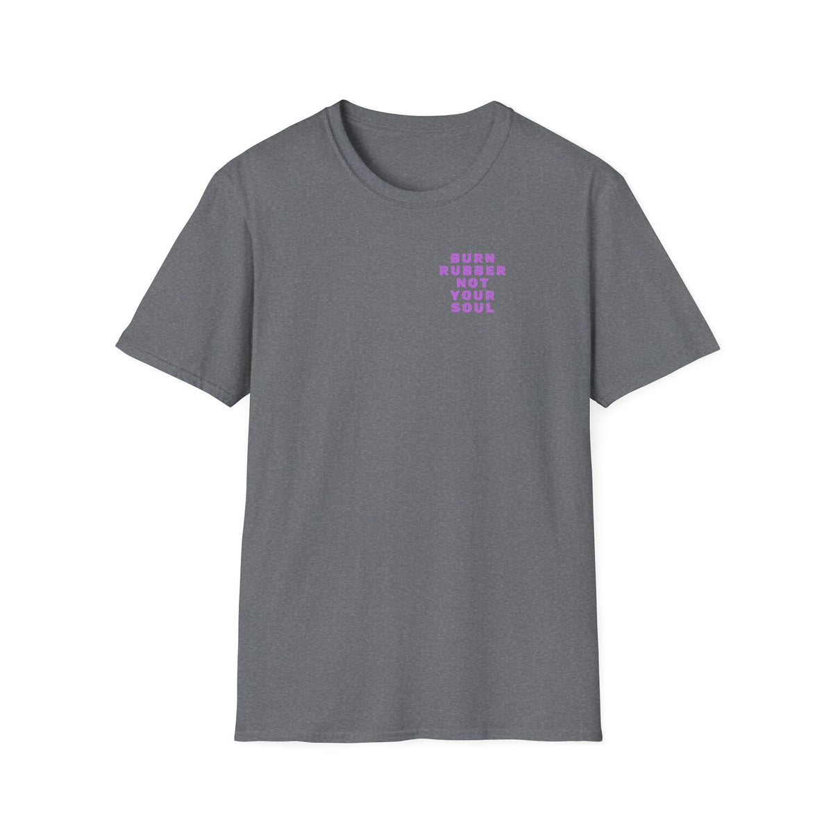 Motorbike T-shirt with 'Burn Rubber, Not your Soul' (3) Small Logo