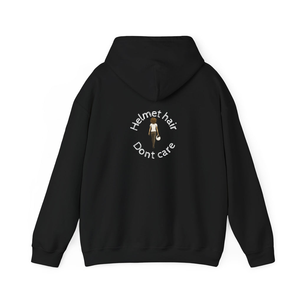 Non UK Sales Hooded Sweatshirt (Helmet hair, Don't care) W/B