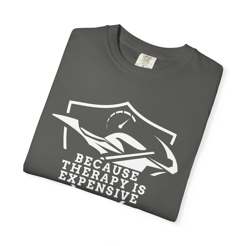 Non UK Sales Motorbike t-shirt  (Because Therapy is expensive) W/B