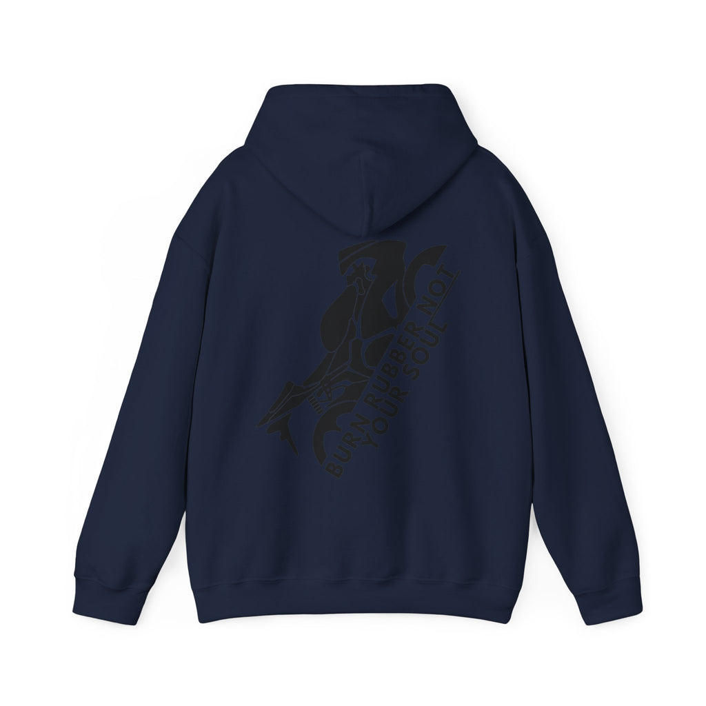 Unisex Heavy Blend™ Hooded Sweatshirt (Burn Rubber, Not Your Soul) 3 Back