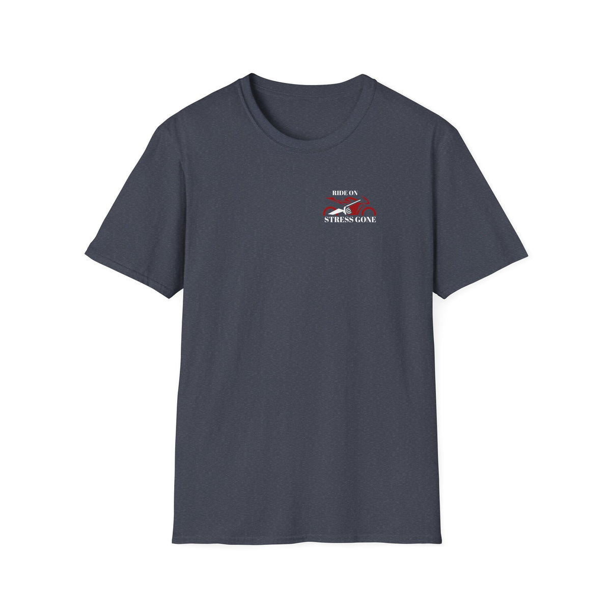 Motorbike T-shirt with 'Ride On, Stress Gone' Small Logo