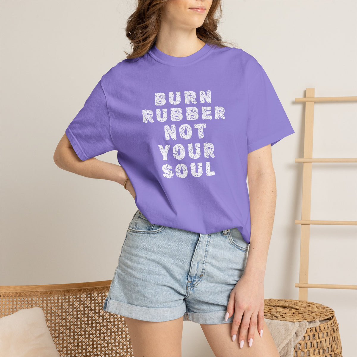 Non UK Sales Motorbike t-shirt  (Burn rubber, Not your soul) Words W/B