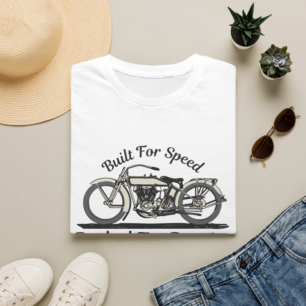 Motorbike T-shirt with 'Built for speed, Parked for repairs'