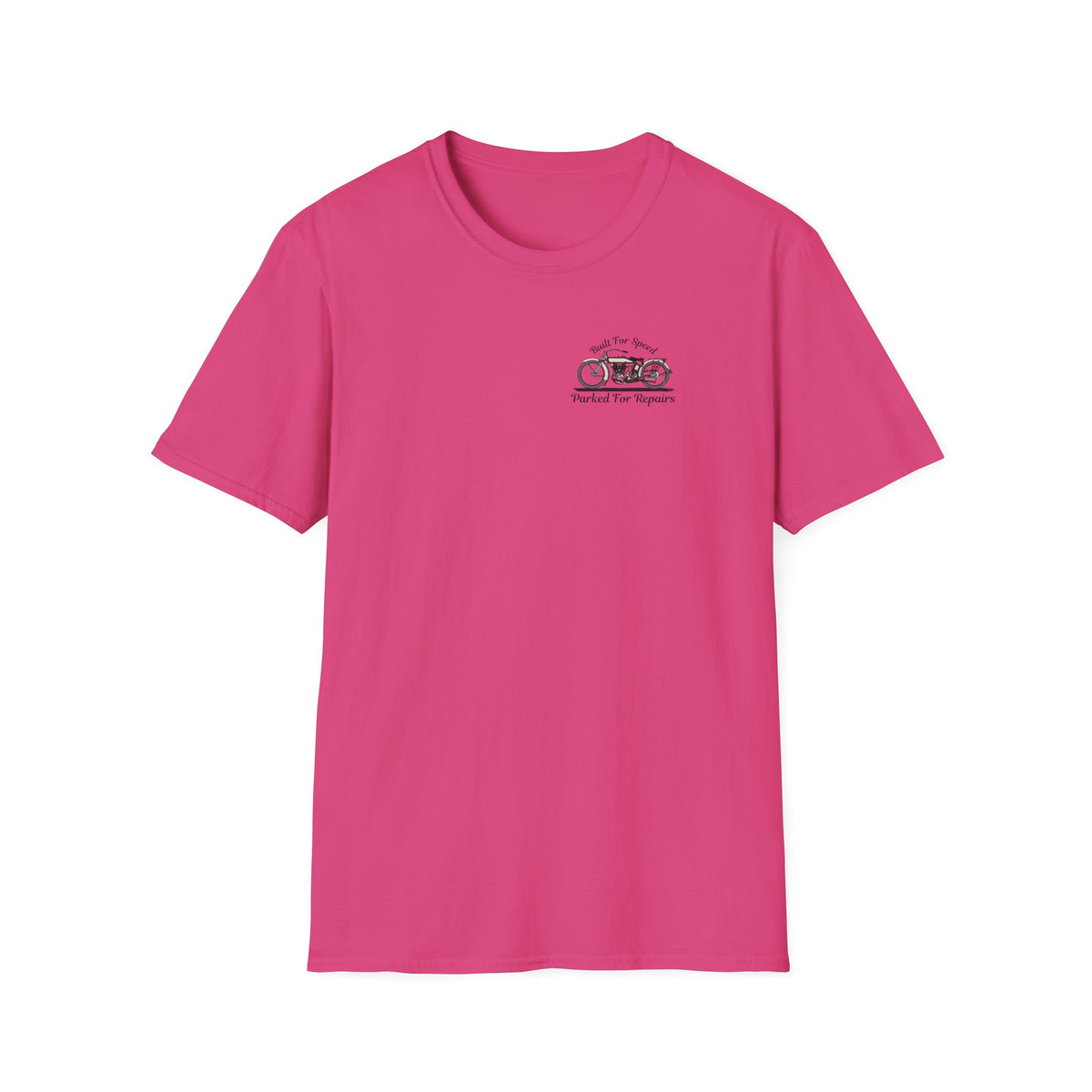 Motorbike T-shirt with 'Built for speed, Parked for repairs' Small Logo