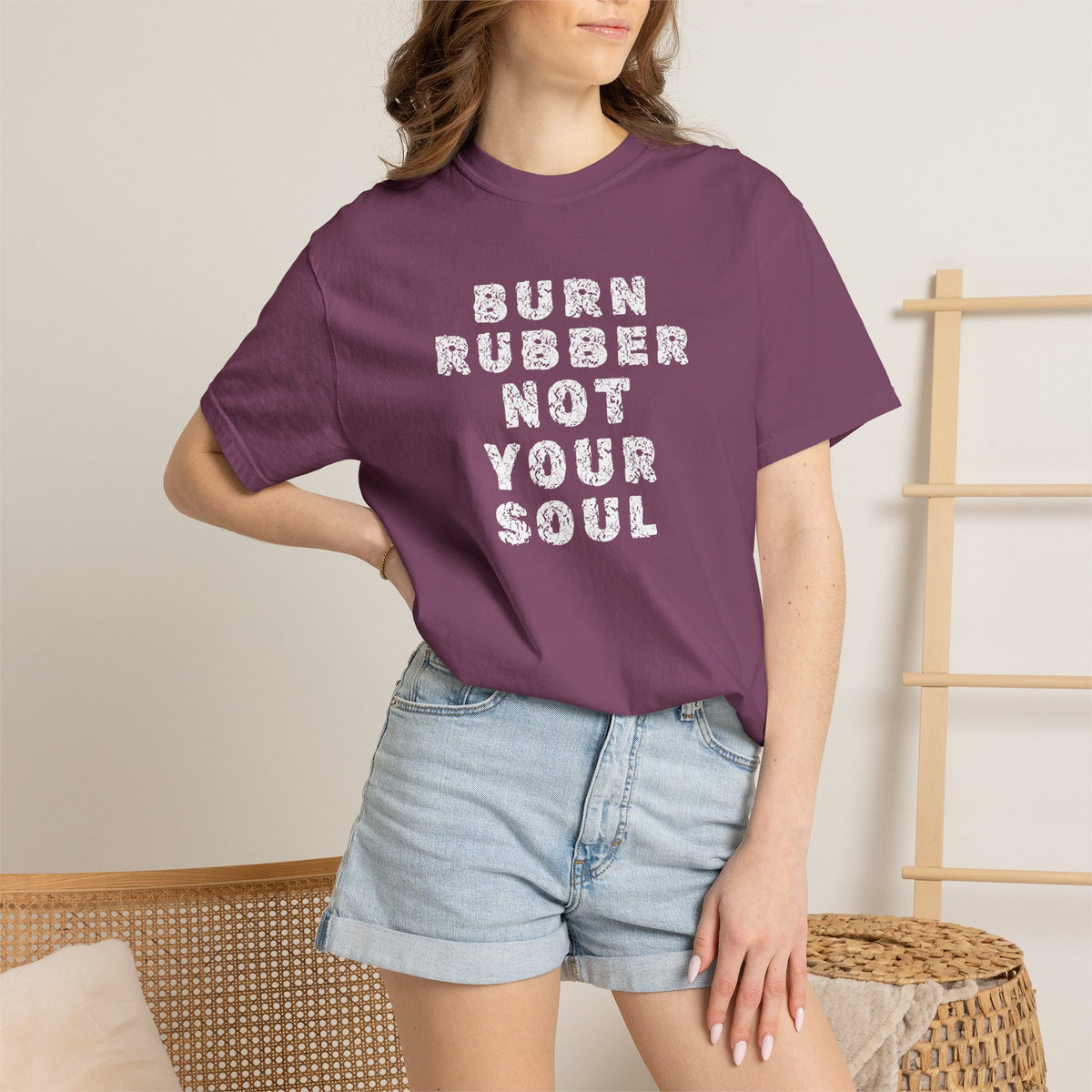 Non UK Sales Motorbike t-shirt  (Burn rubber, Not your soul) Words W/B