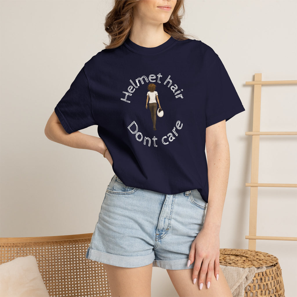 Non UK Sales Motorbike t-shirt  (Helmet hair, Dont care) W/B