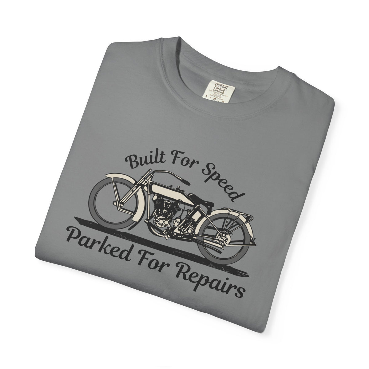 Non UK Sales Motorbike t-shirt  (Built for speed, Parked for repairs) B/W