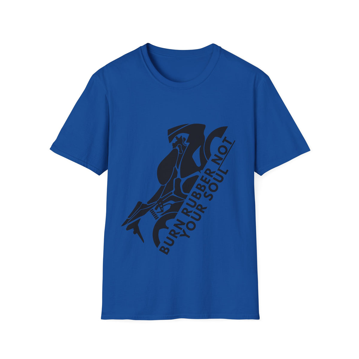 Motorbike T-shirt with 'Burn Rubber, Not your Soul' (1)