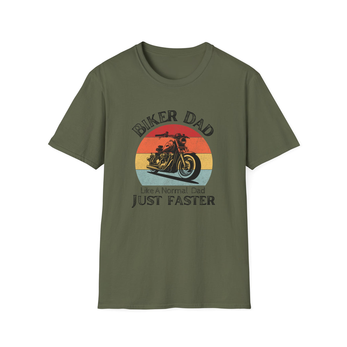 Motorbike T-shirt with 'Biker dad, Like a normal dad, Just faster'