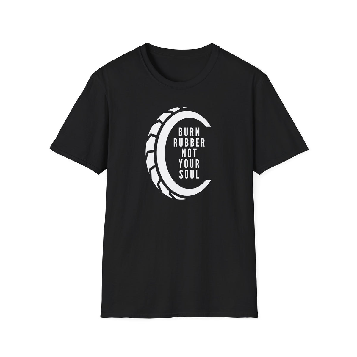 Motorbike T-shirt with 'Burn Rubber, Not your Soul' (4)