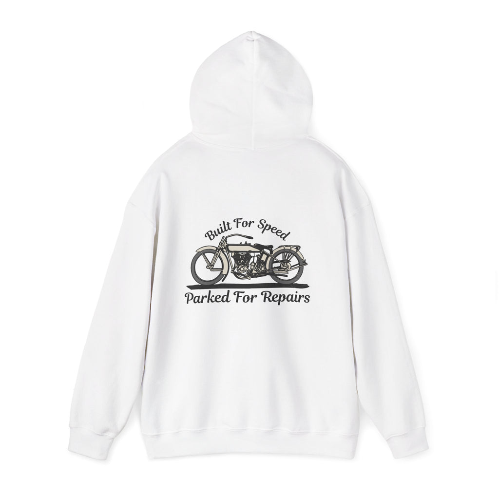 Non UK Sales Hooded Sweatshirt (Built for speed, Parked for repairs) B/W