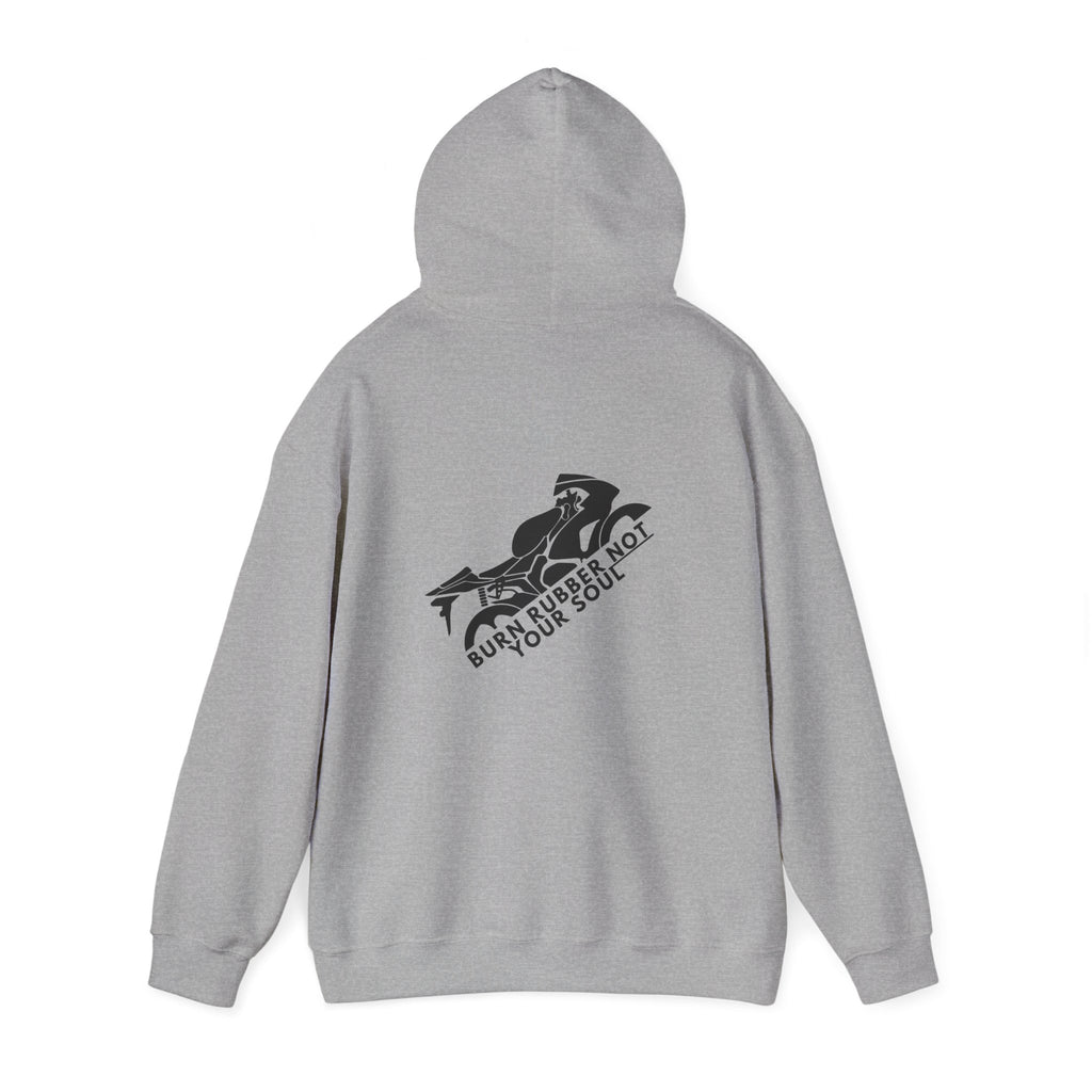 Non UK Sales Hooded Sweatshirt (Burn rubber, Not your soul) B/W