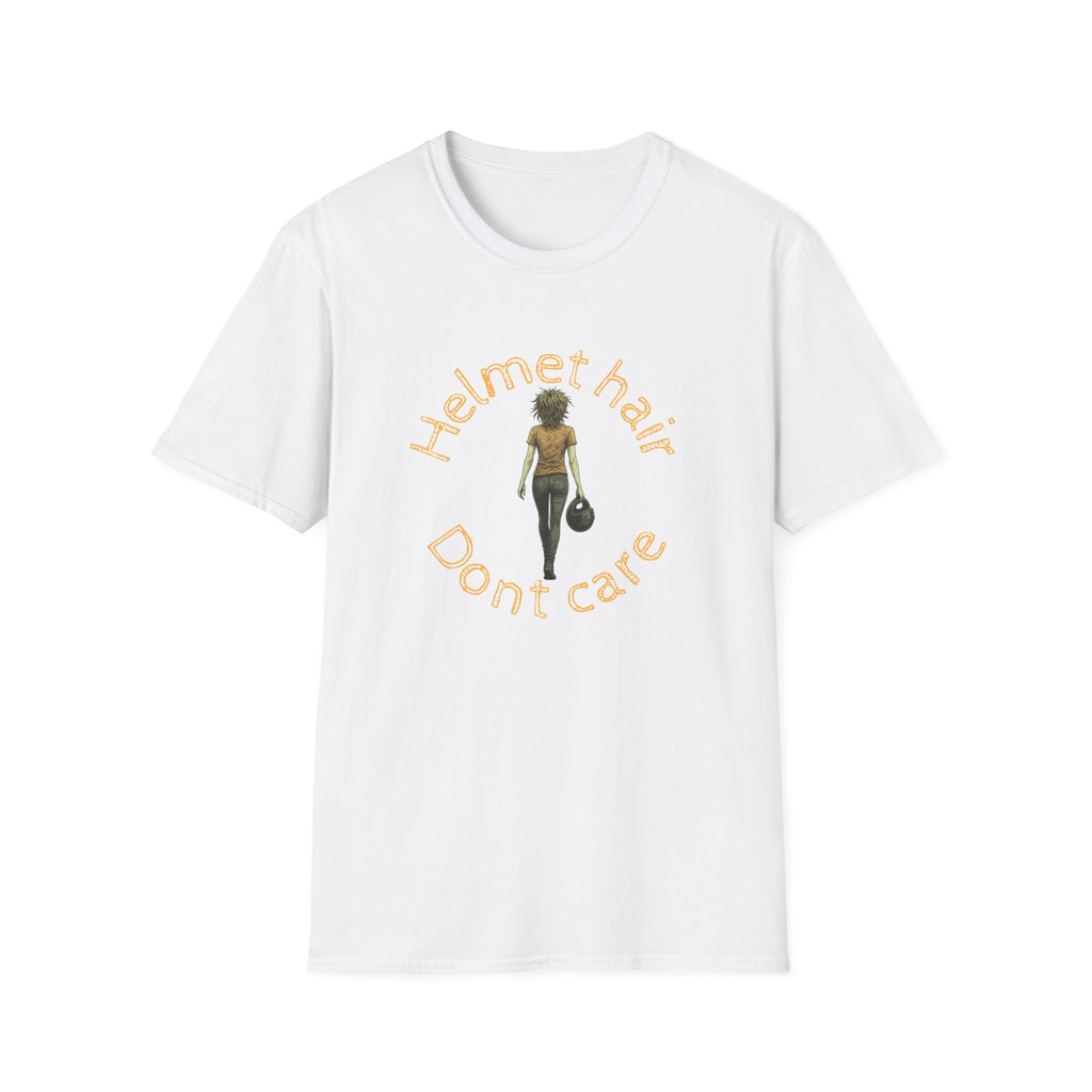 Motorbike T-shirt with 'Helmet hair, Dont care' (Coloured)