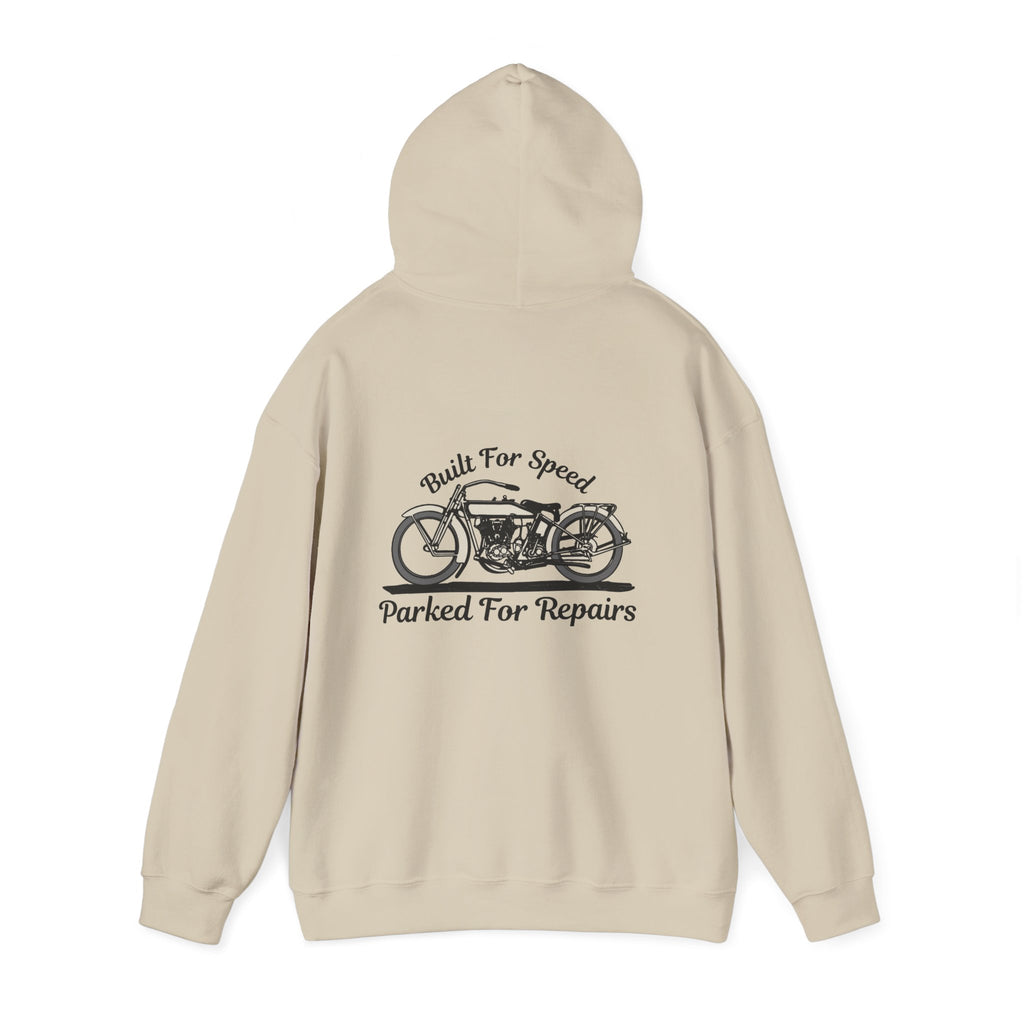 Non UK Sales Hooded Sweatshirt (Built for speed, Parked for repairs) B/W