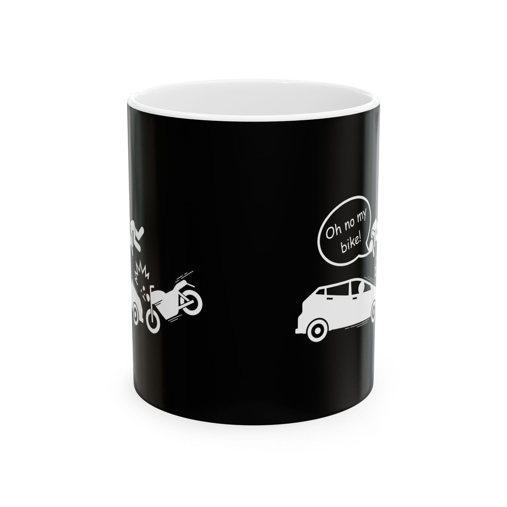 Non UK Sales 11oz And 15oz White Mug With (Oh no my bike!) B/W2