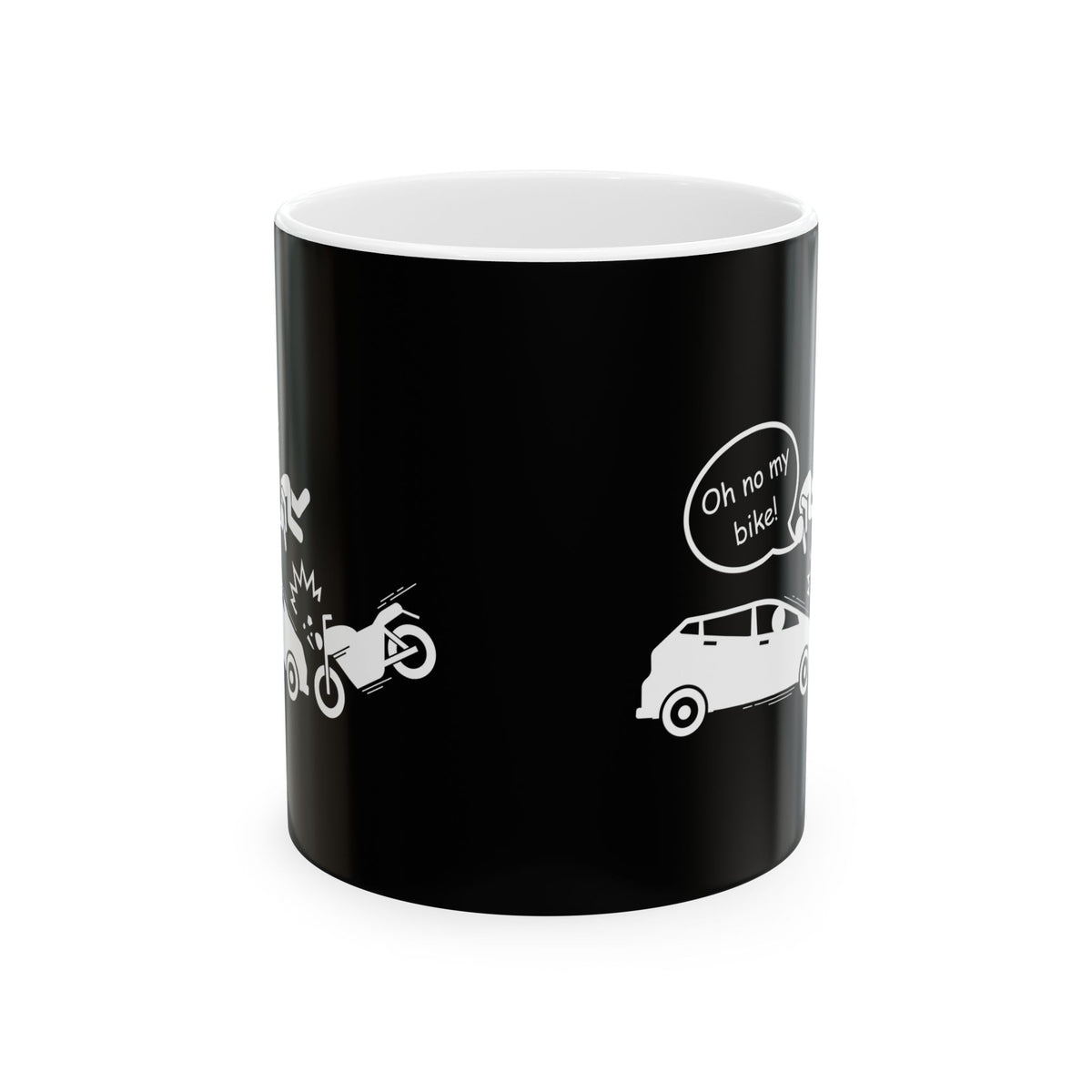 Non UK Sales 11oz And 15oz White Mug With (Oh no my bike!) B/W2