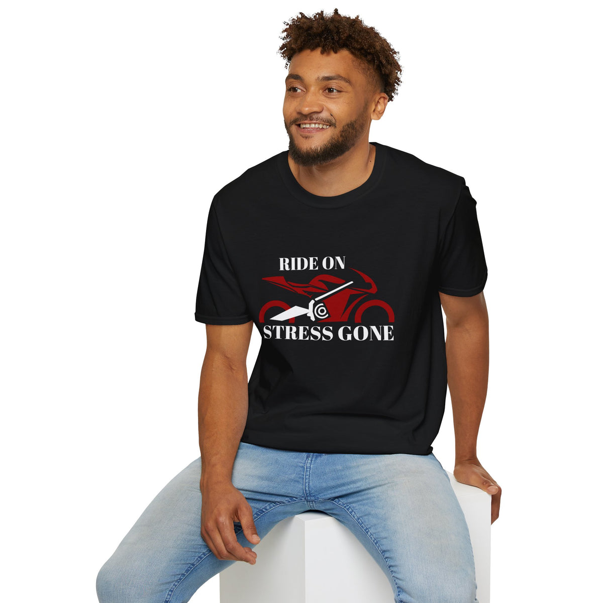 Motorbike T-shirt with 'Ride On, Stress Gone'