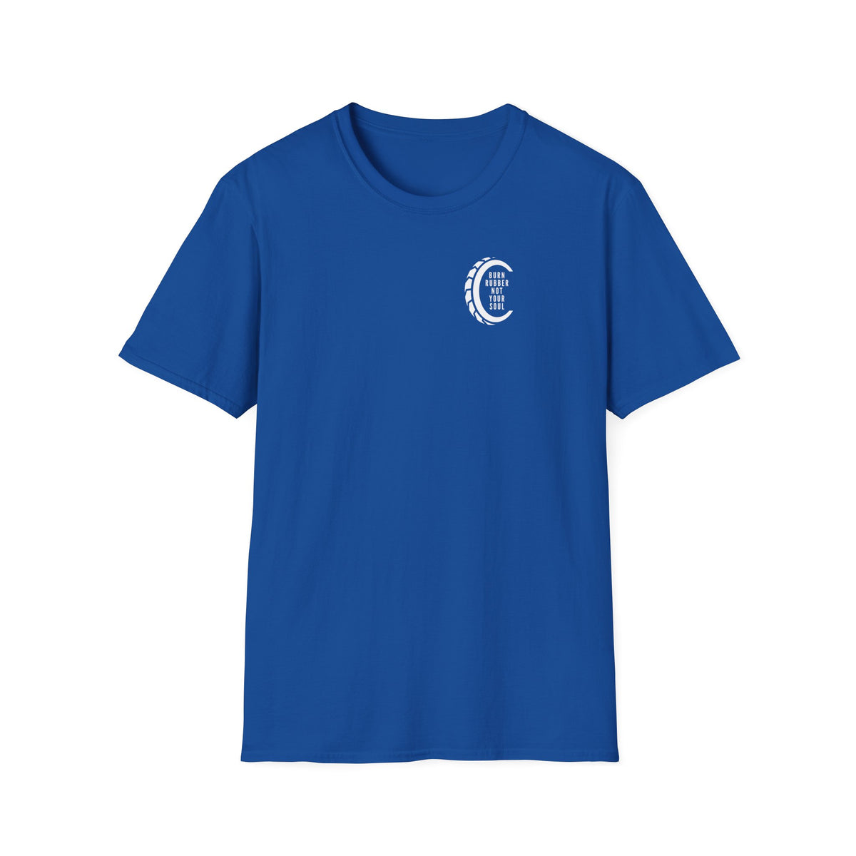 Motorbike T-shirt with 'Burn Rubber, Not your Soul' (4) Small Logo