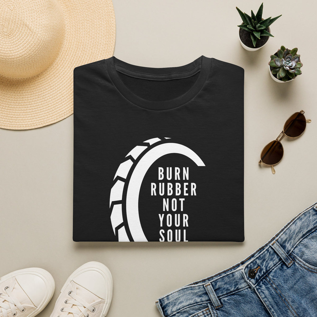 Motorbike T-shirt with 'Burn Rubber, Not your Soul' (4)