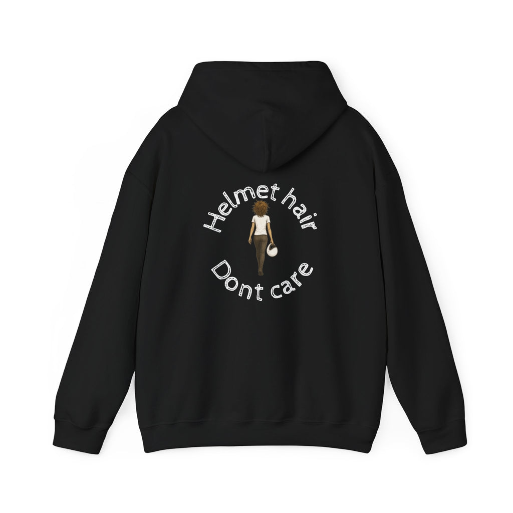Unisex Heavy Blend™ Hooded Sweatshirt (Helmet Hair, Dont Care) Back
