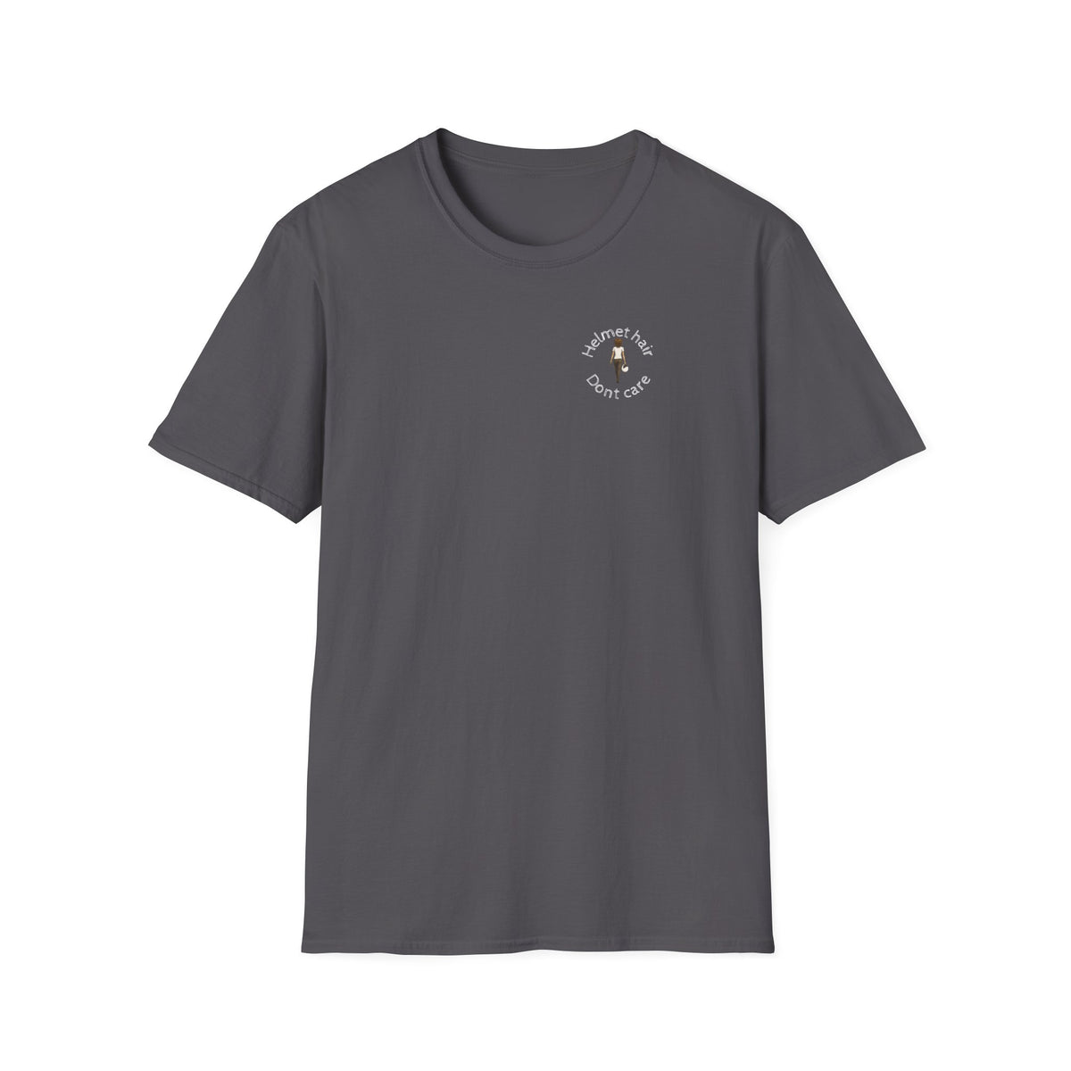 Motorbike T-shirt with 'Helmet hair, Dont care' Small Logo