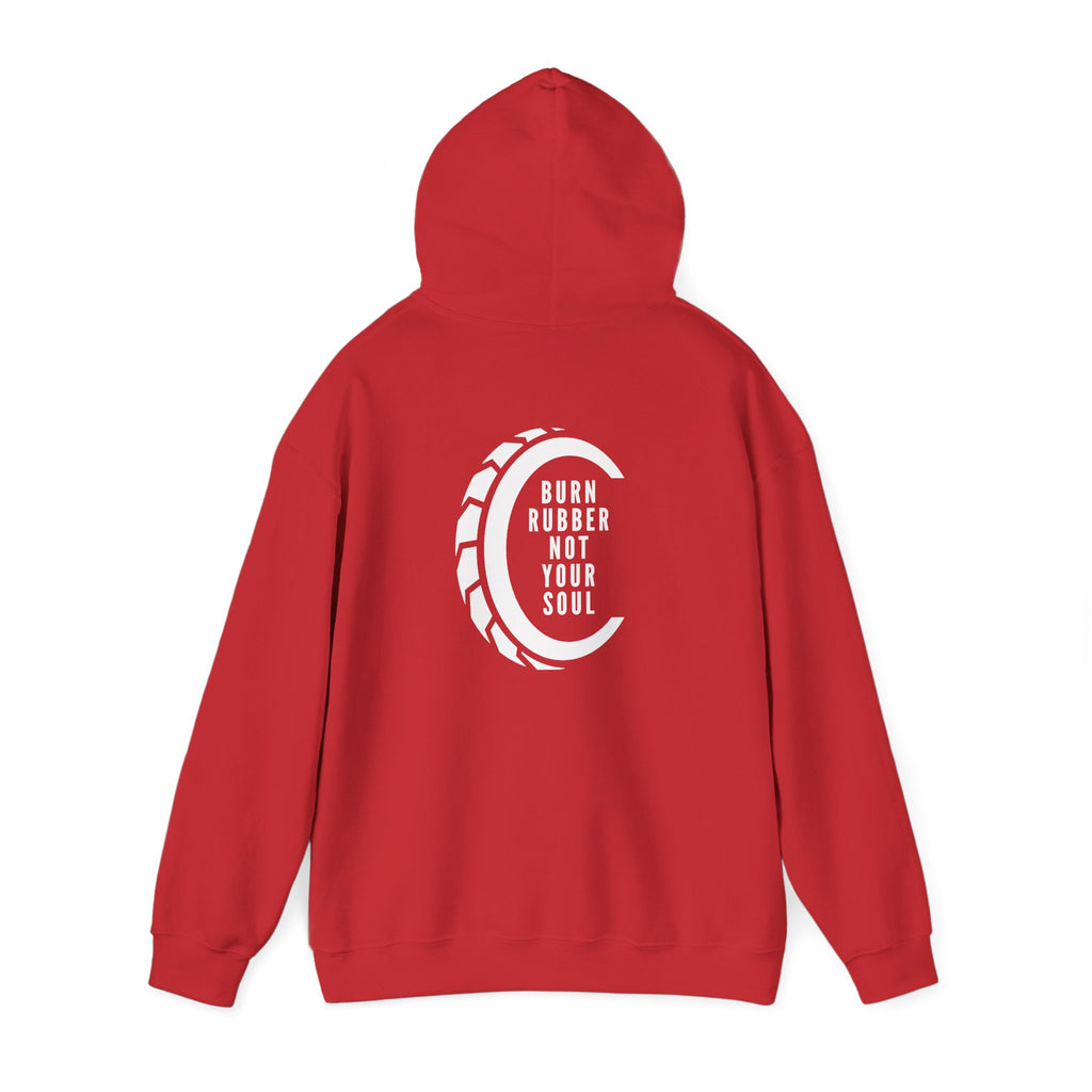 Non UK Sales Hooded Sweatshirt (Burn rubber, Not your soul) W/B